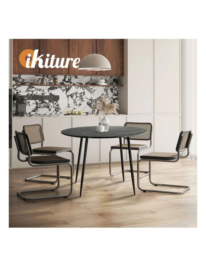 Oikiture 110cm Dining Table Round Wooden Table With Marble Effect Metal Legs GY image 6