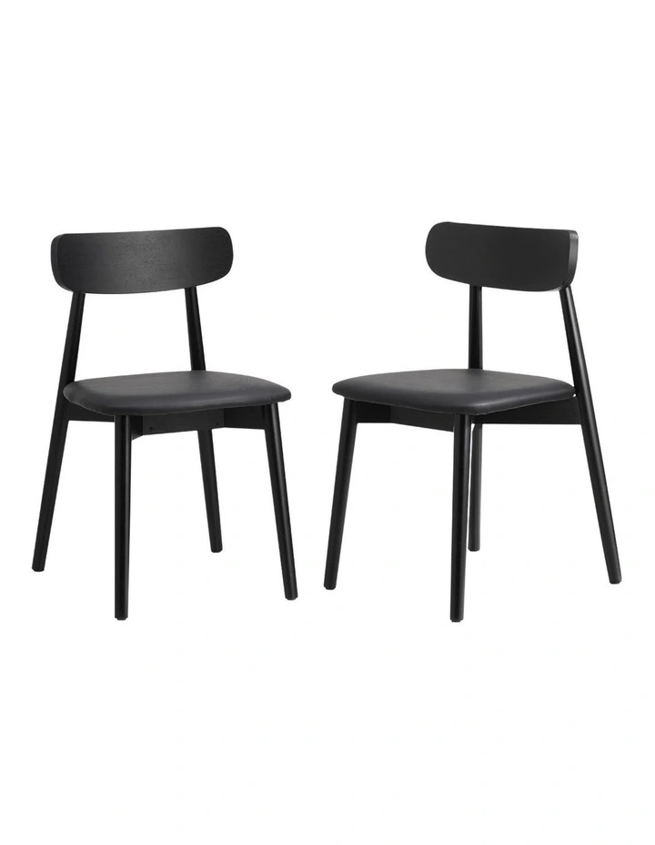 Oikiture 2x Dining Chairs Kitchen Chair PU Leather Solid Wood Cafe Lounge Black image 1