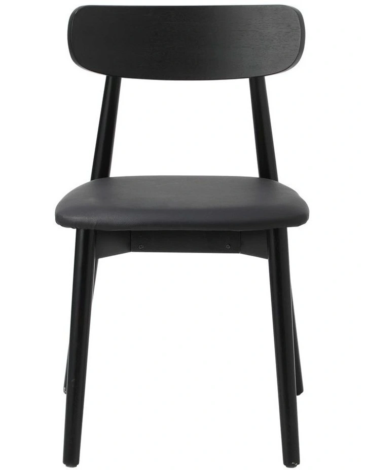 Oikiture 2x Dining Chairs Kitchen Chair PU Leather Solid Wood Cafe Lounge Black image 2