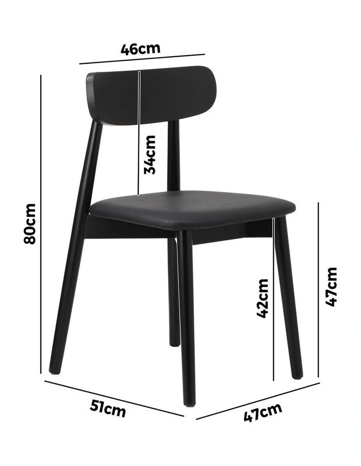 Oikiture 2x Dining Chairs Kitchen Chair PU Leather Solid Wood Cafe Lounge Black image 3