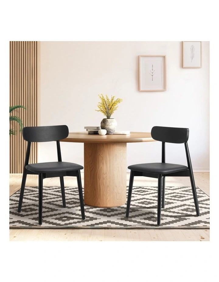 Oikiture 2x Dining Chairs Kitchen Chair PU Leather Solid Wood Cafe Lounge Black image 4