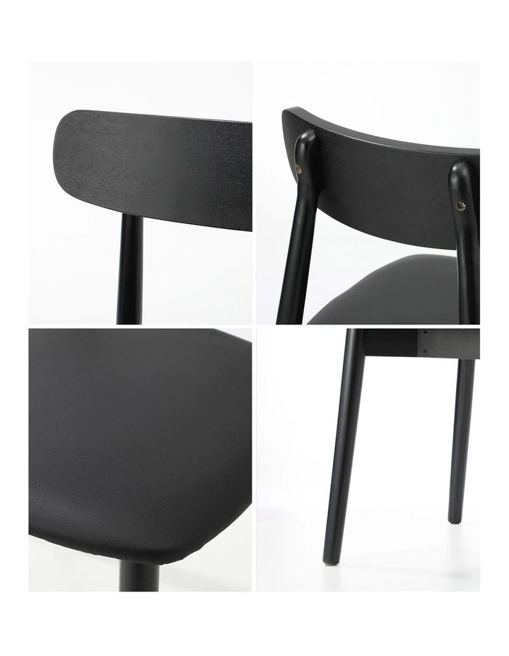 Oikiture 2x Dining Chairs Kitchen Chair PU Leather Solid Wood Cafe Lounge Black image 6