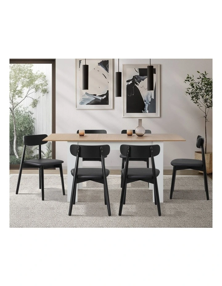 Oikiture 2x Dining Chairs Kitchen Chair PU Leather Solid Wood Cafe Lounge Black image 7