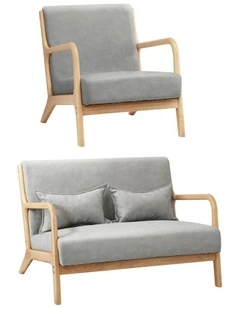 Oikiture 2PCS Armchair Lounge Chair set 1/2 Seater with 2 Pillows Fabric Grey