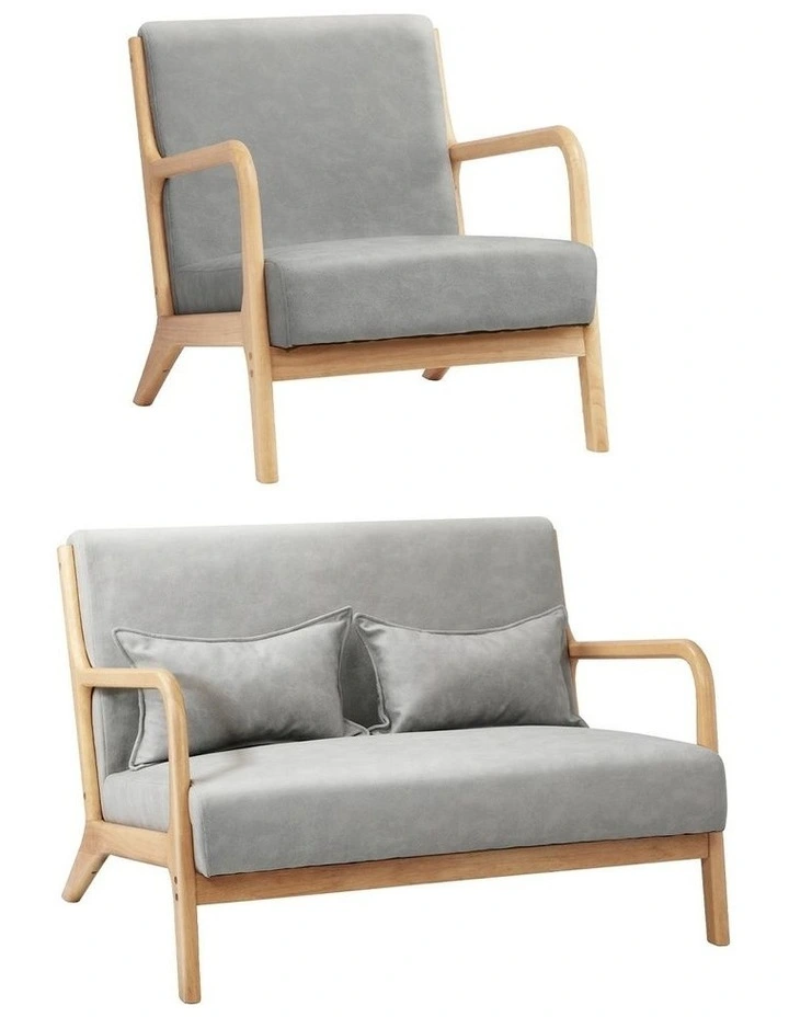 Oikiture 2PCS Armchair Lounge Chair set 1/2 Seater with 2 Pillows Fabric Grey image 1