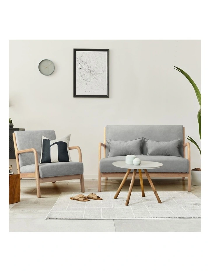 Oikiture 2PCS Armchair Lounge Chair set 1/2 Seater with 2 Pillows Fabric Grey image 4