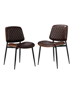 Oikiture 2x Dining Chairs Retro Faux Leather Solid Beech Wood Metal Legs Walnut