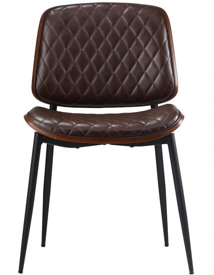 Oikiture 2x Dining Chairs Retro Faux Leather Solid Beech Wood Metal Legs Walnut image 2