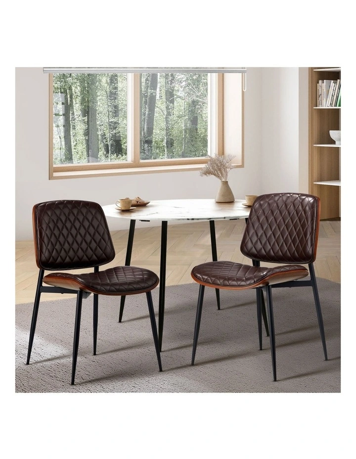 Oikiture 2x Dining Chairs Retro Faux Leather Solid Beech Wood Metal Legs Walnut image 4