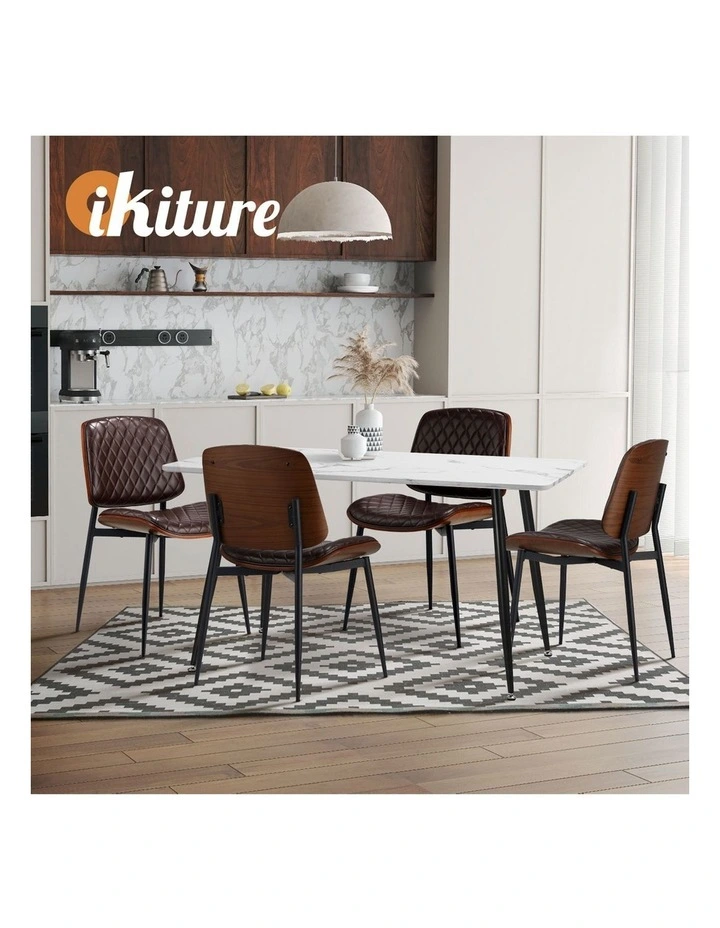 Oikiture 2x Dining Chairs Retro Faux Leather Solid Beech Wood Metal Legs Walnut image 5