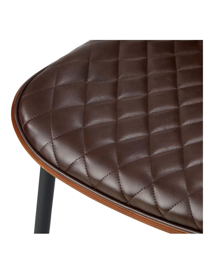 Oikiture 2x Dining Chairs Retro Faux Leather Solid Beech Wood Metal Legs Walnut image 7