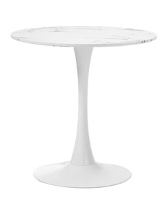 Oikiture 60cm Dining Table Kitchen Marble Tulip Round Metal Leg White