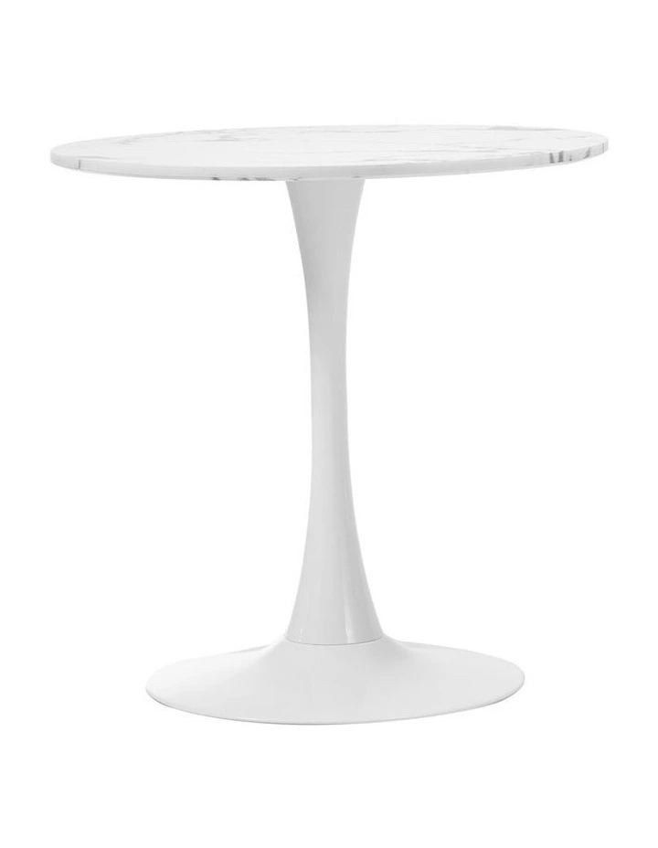 Oikiture 60cm Dining Table Kitchen Marble Tulip Round Metal Leg White image 2