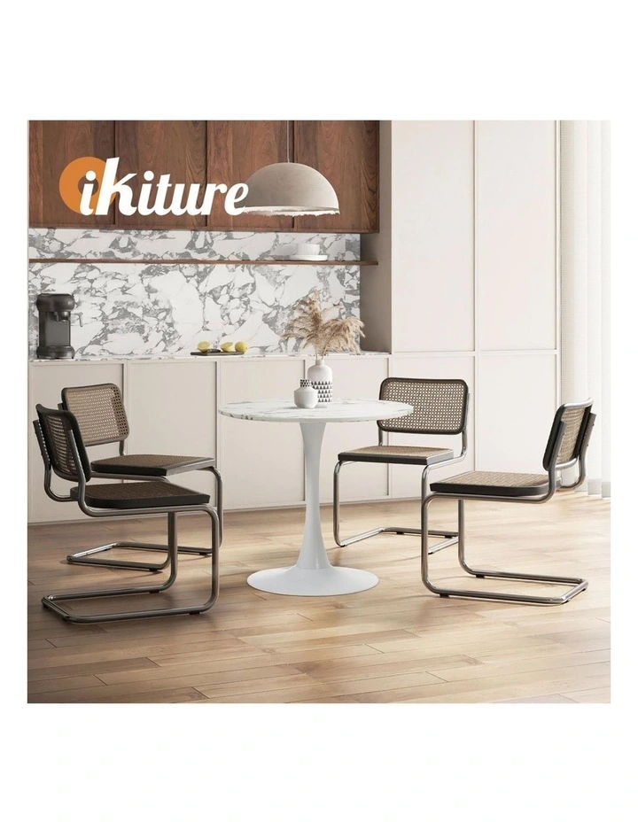 Oikiture 60cm Dining Table Kitchen Marble Tulip Round Metal Leg White image 7