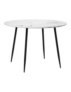 Oikiture 110cm Dining Table Round Wooden Table With Marble Effect Metal Legs WH