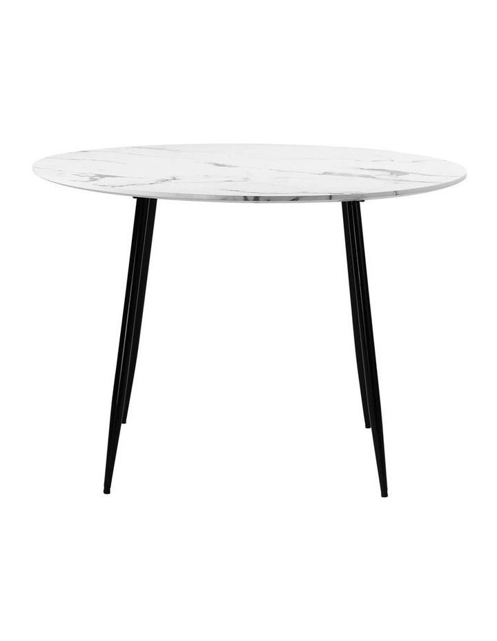 Oikiture 110cm Dining Table Round Wooden Table With Marble Effect Metal Legs WH image 2