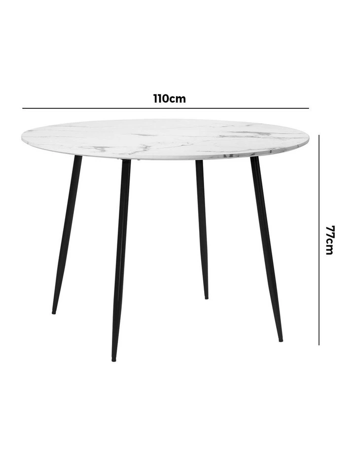 Oikiture 110cm Dining Table Round Wooden Table With Marble Effect Metal Legs WH image 3