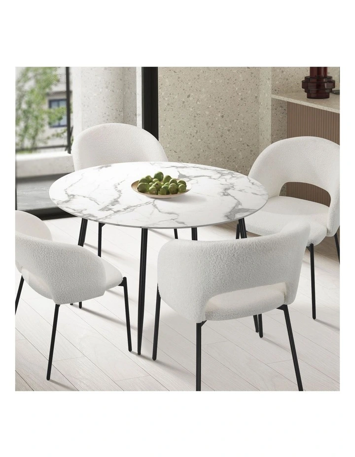 Oikiture 110cm Dining Table Round Wooden Table With Marble Effect Metal Legs WH image 5