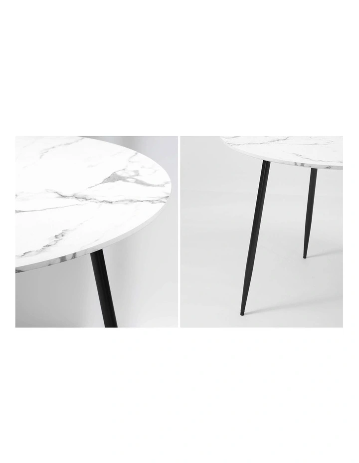 Oikiture 110cm Dining Table Round Wooden Table With Marble Effect Metal Legs WH image 6