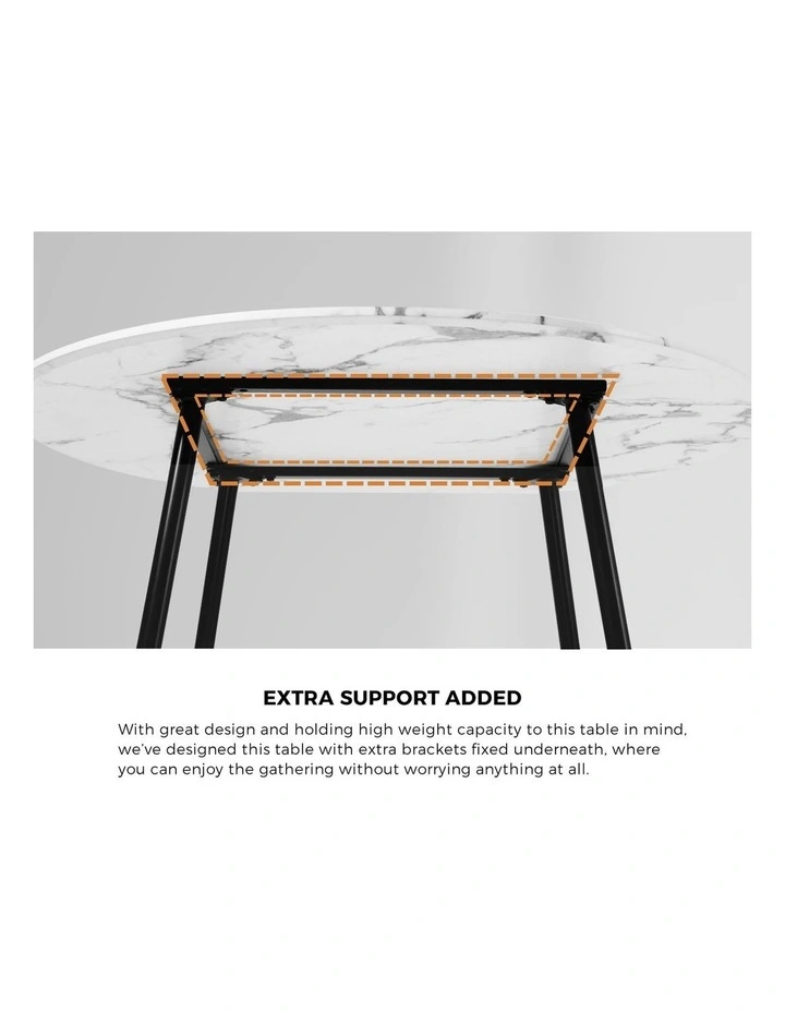 Oikiture 110cm Dining Table Round Wooden Table With Marble Effect Metal Legs WH image 7