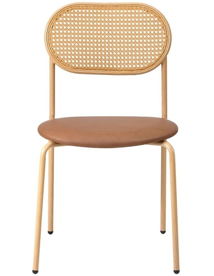 Oikiture 2PCS Dining Chair Accent Chairs Rattan Furniture PU Leather Brown image 2