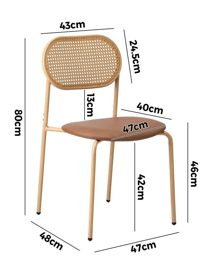 Oikiture 2PCS Dining Chair Accent Chairs Rattan Furniture PU Leather Brown image 3