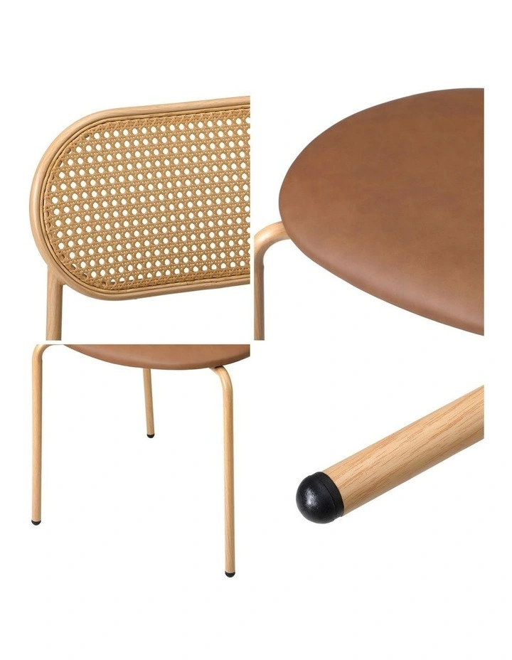 Oikiture 2PCS Dining Chair Accent Chairs Rattan Furniture PU Leather Brown image 6
