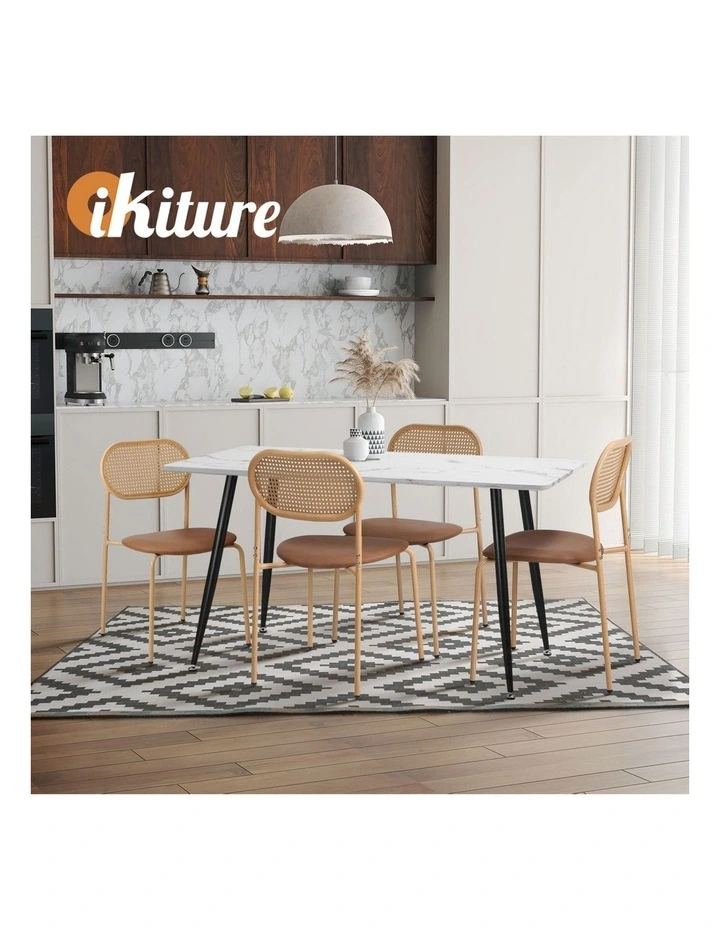 Oikiture 2PCS Dining Chair Accent Chairs Rattan Furniture PU Leather Brown image 7