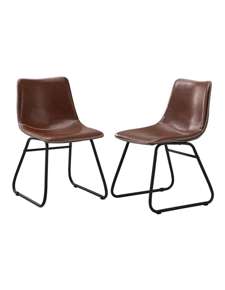 Oikiture 2x Dining Chairs Kitchen Chair Lounge Retro Padded Seat PU Brown image 1