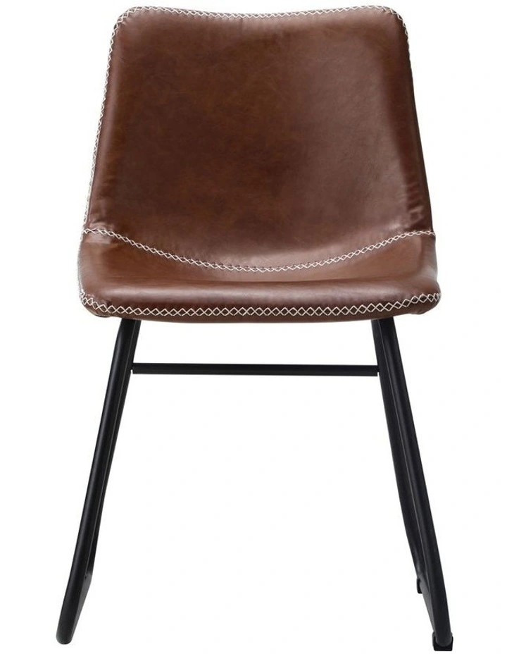 Oikiture 2x Dining Chairs Kitchen Chair Lounge Retro Padded Seat PU Brown image 2