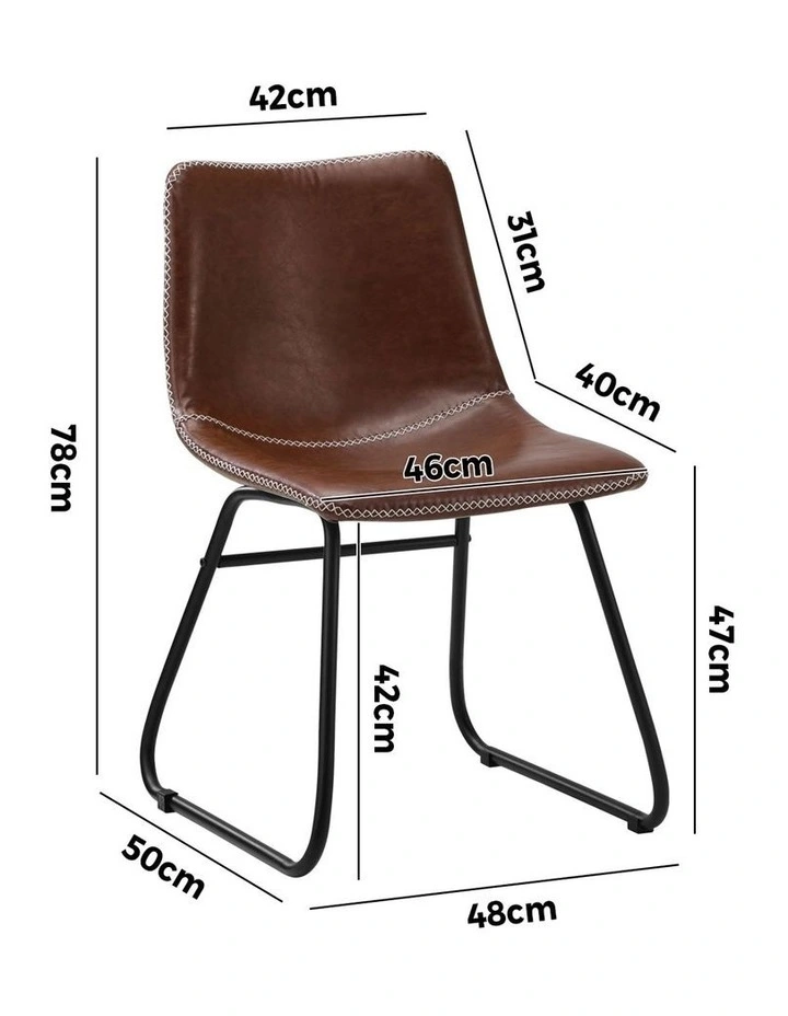 Oikiture 2x Dining Chairs Kitchen Chair Lounge Retro Padded Seat PU Brown image 3