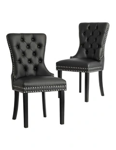 Oikiture 2x Dining Chairs Upholstered French Provincial Tufted PU Leather Black