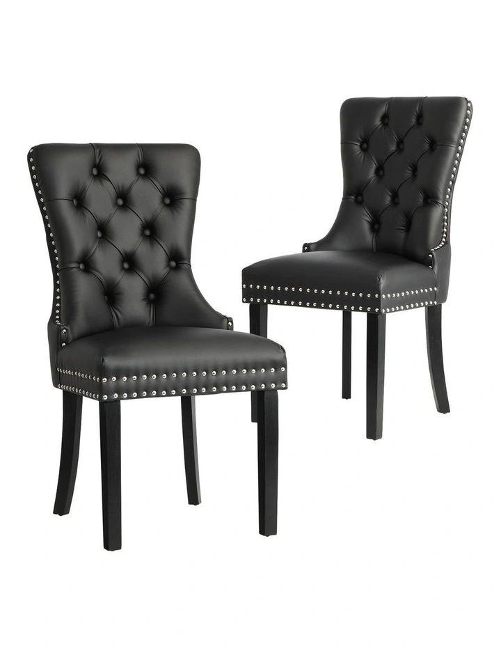 Oikiture 2x Dining Chairs Upholstered French Provincial Tufted PU Leather Black image 1