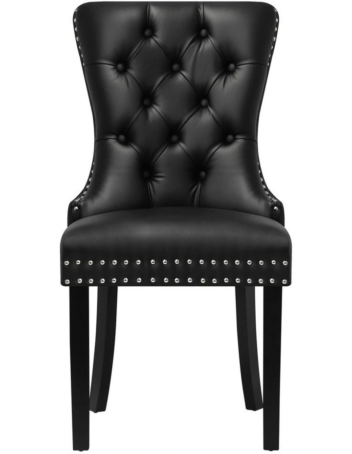 Oikiture 2x Dining Chairs Upholstered French Provincial Tufted PU Leather Black image 2