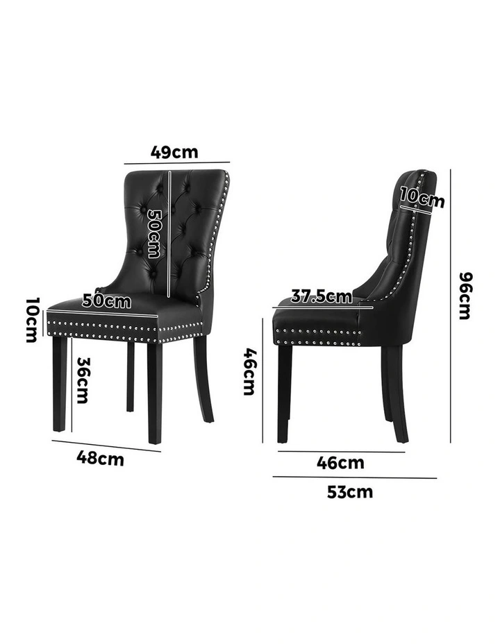 Oikiture 2x Dining Chairs Upholstered French Provincial Tufted PU Leather Black image 3