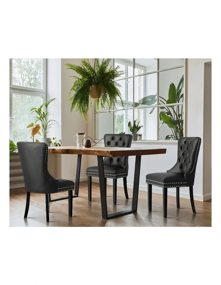 Oikiture 2x Dining Chairs Upholstered French Provincial Tufted PU Leather Black image 5