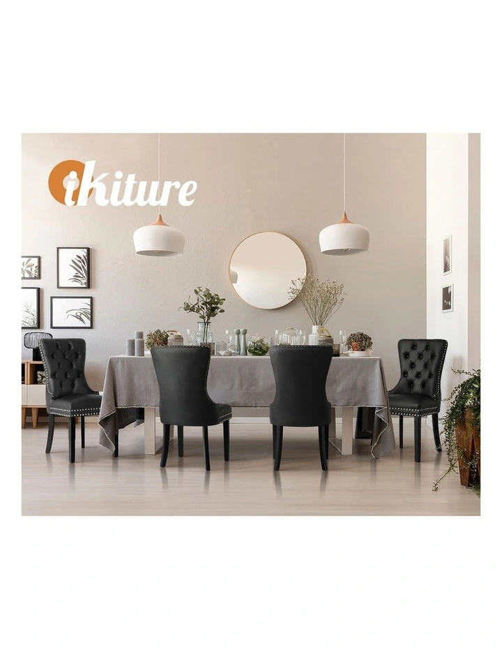 Oikiture 2x Dining Chairs Upholstered French Provincial Tufted PU Leather Black image 7