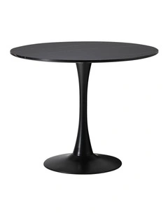 Oikiture 90cm Dining Table Kitchen Swivel Marble Tulip Round Metal Leg Black