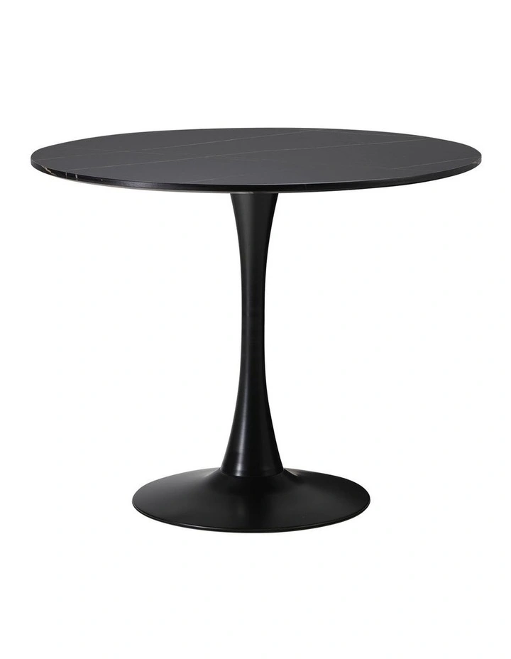Oikiture 90cm Dining Table Kitchen Swivel Marble Tulip Round Metal Leg Black image 1