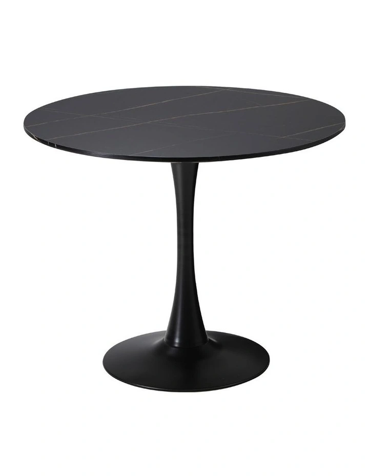Oikiture 90cm Dining Table Kitchen Swivel Marble Tulip Round Metal Leg Black image 2