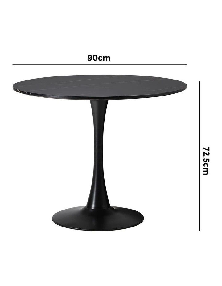 Oikiture 90cm Dining Table Kitchen Swivel Marble Tulip Round Metal Leg Black image 3