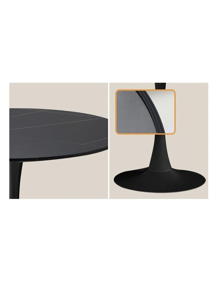 Oikiture 90cm Dining Table Kitchen Swivel Marble Tulip Round Metal Leg Black image 6