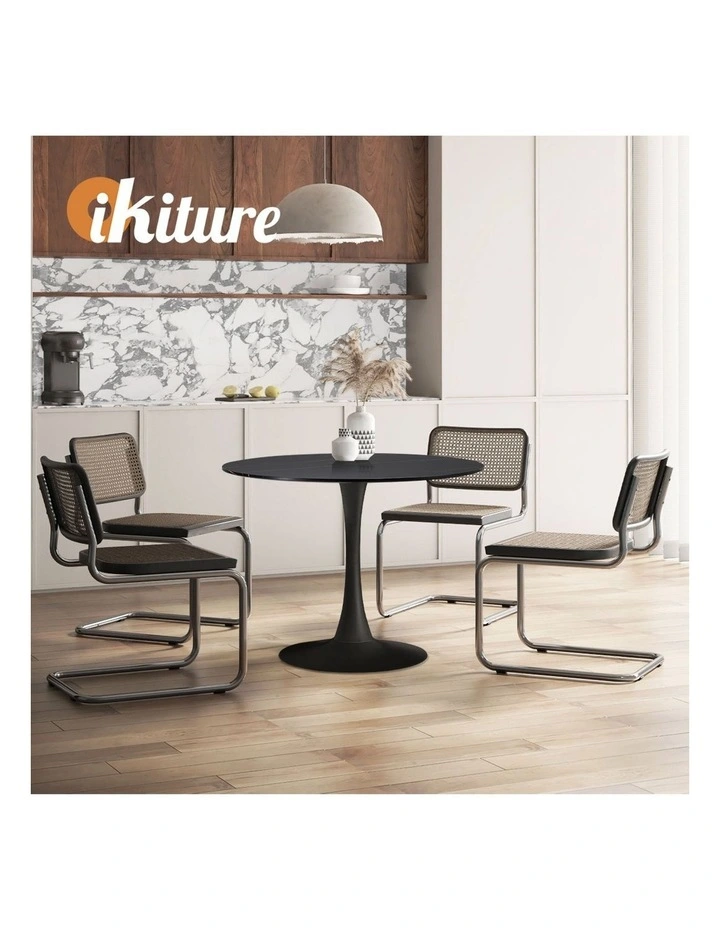 Oikiture 90cm Dining Table Kitchen Swivel Marble Tulip Round Metal Leg Black image 7