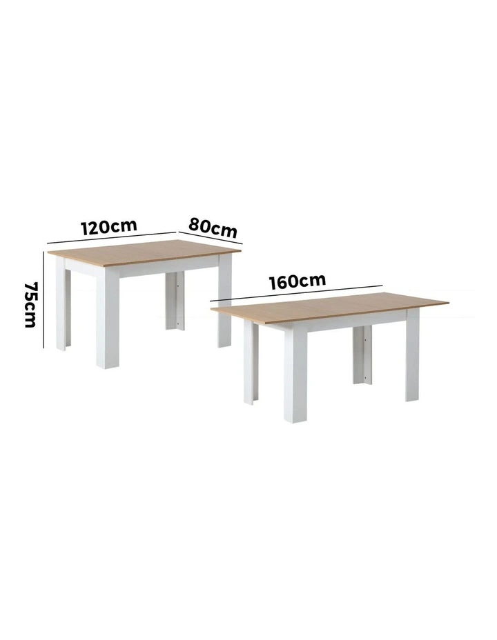 Oikiture 160cm Extendable Dining Table Kitchen Restaurant Cafe Table WoodenWhite image 3