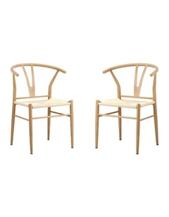 Oikiture 2x Dining Chair Metal Hans Wegner Chair Wishbone Cafe Lounge Beige