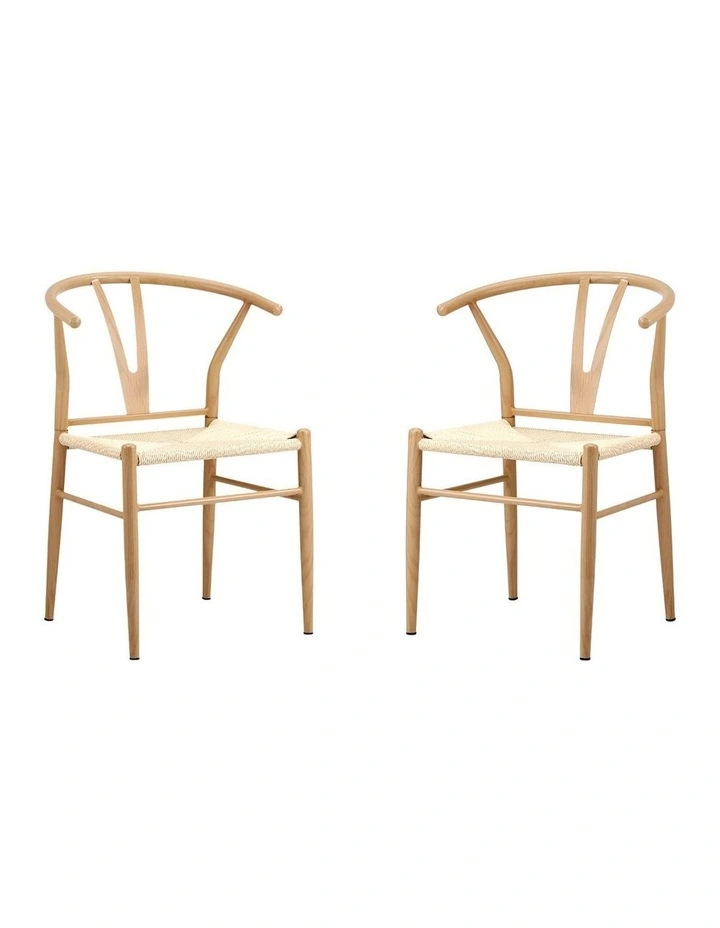 Oikiture 2x Dining Chair Metal Hans Wegner Chair Wishbone Cafe Lounge Beige image 1