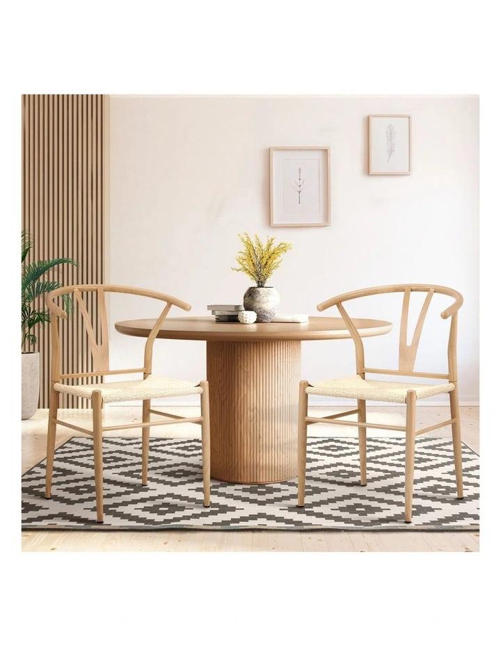 Oikiture 2x Dining Chair Metal Hans Wegner Chair Wishbone Cafe Lounge Beige image 4