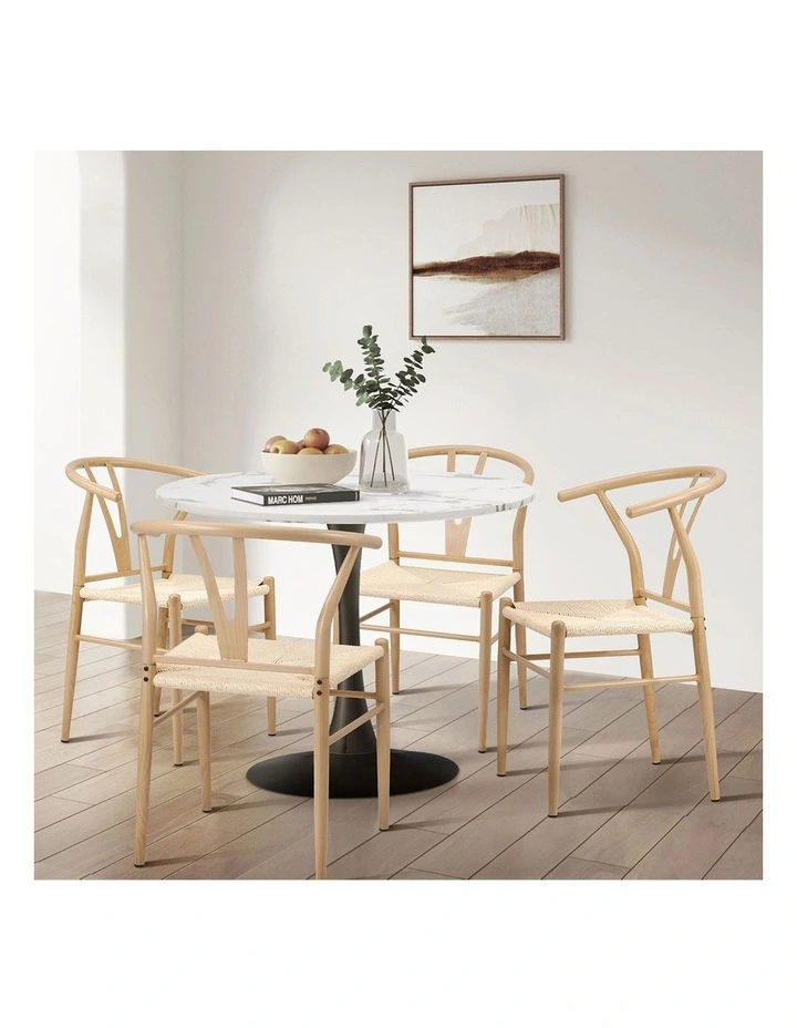 Oikiture 2x Dining Chair Metal Hans Wegner Chair Wishbone Cafe Lounge Beige image 5