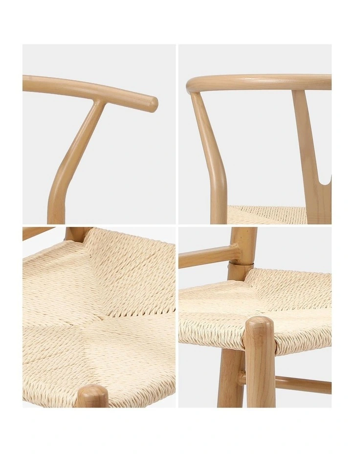 Oikiture 2x Dining Chair Metal Hans Wegner Chair Wishbone Cafe Lounge Beige image 6