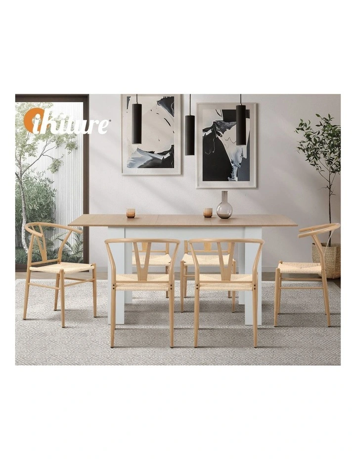 Oikiture 2x Dining Chair Metal Hans Wegner Chair Wishbone Cafe Lounge Beige image 7